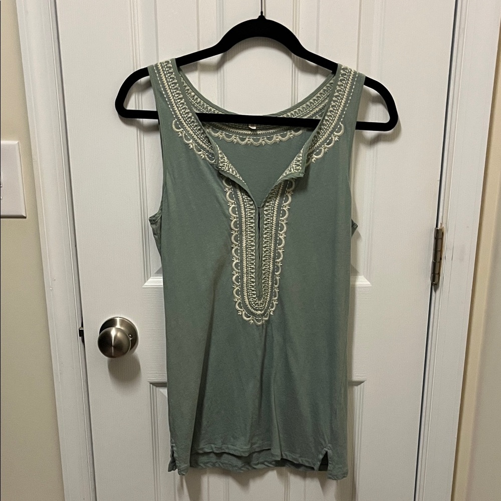 J. Crew Sage Green Embroidered Tank Top